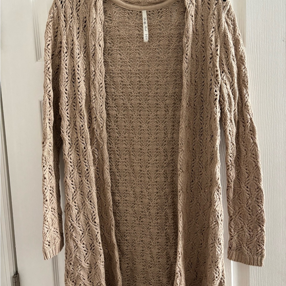 Leo & Nicole Open-Front Knit Cardigan in Taupe